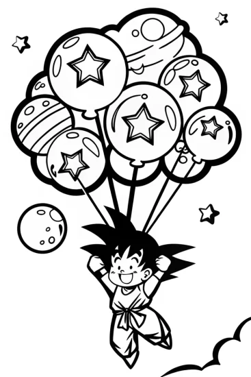 A coloring page of Goku’s Galactic Balloon Adventure Coloring Page