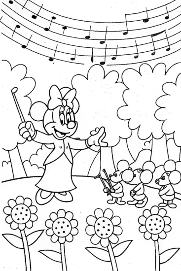 A coloring page of Minnie Mouse’s Music Festival Coloring Page
