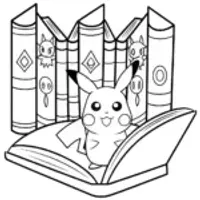 Pikachu’s Adventure in the Enchanted Library Coloring Page