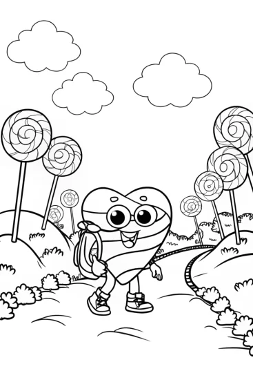 A coloring page of Heart Character Candy Land Coloring Page