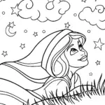 Jasmine and the Dreamy Starry Night Coloring Page