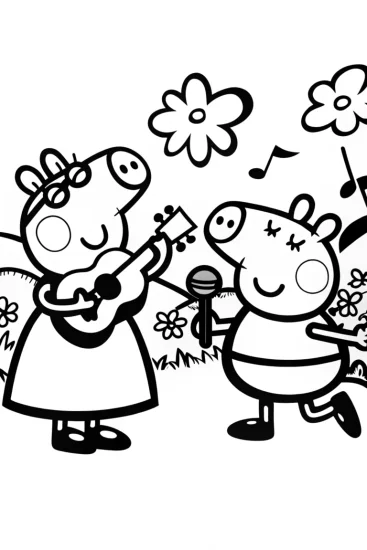 A coloring page of Peppa Pig’s Magical Music Festival Coloring Page