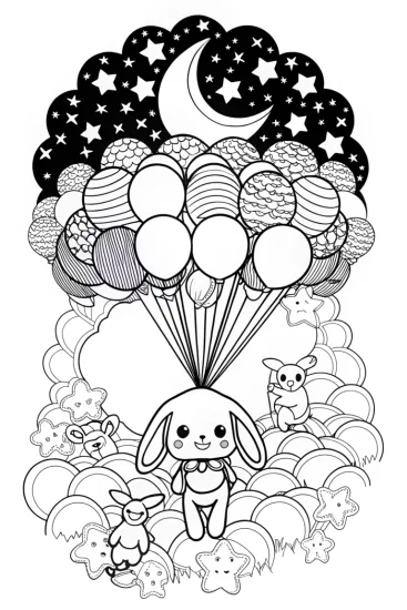A coloring page of Cinnamoroll’s Starry Balloon Adventure Coloring Page