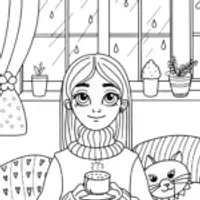 Gabby’s Cat Café on a Rainy Day Coloring Page