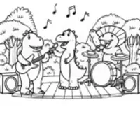 Dino Rock Band Jam Session Coloring Page