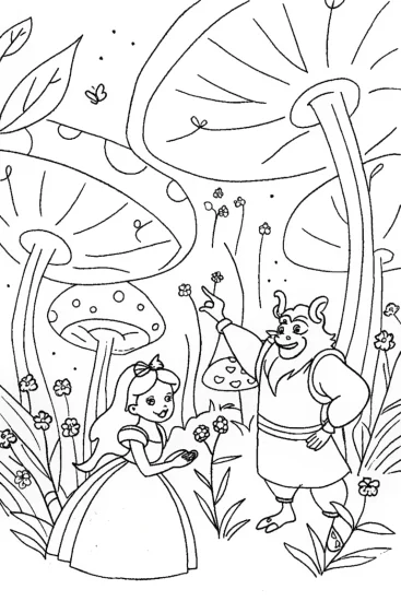 A coloring page of Belle and Beast’s Enchanted Garden Coloring Page