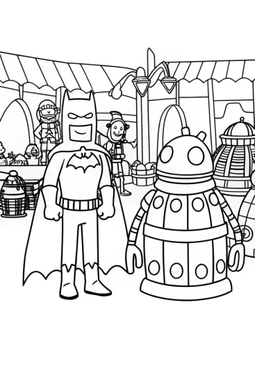 A coloring page of Batman and the Time-Traveling Robot Coloring Page