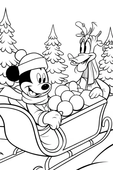 A coloring page of Mickey and Friends’ Winter Wonderland Coloring Page