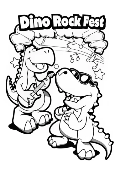 A coloring page of Dino Rock Band Extravaganza Coloring Page