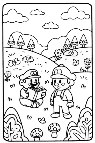 A coloring page of Mario and Luigi’s Nature Quest Coloring Page