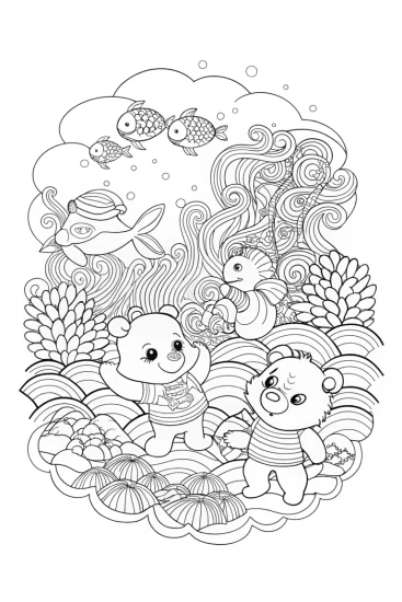 A coloring page of Care Bears Underwater Adventure Coloring Page