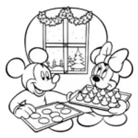 Mickey and Minnie Christmas Baking Coloring Page