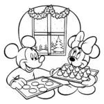 Mickey and Minnie Christmas Baking Coloring Page