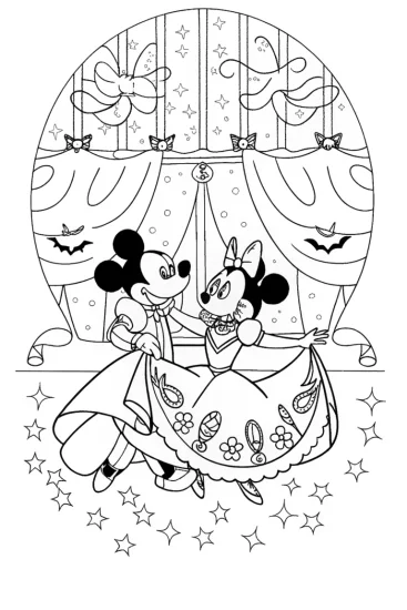 A coloring page of Mickey Mouse Halloween Masquerade Coloring Page