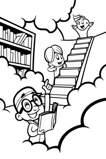 A coloring page of Blippi in the Magical Library Coloring Page