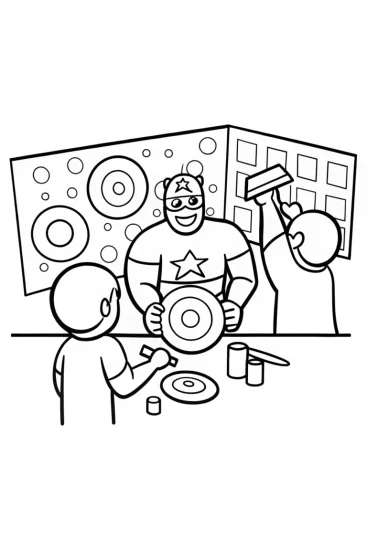A coloring page of Captain America’s Shield Building Adventure Coloring Page