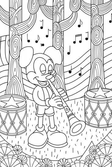 A coloring page of Mickey Mouse’s Musical Journey Coloring Page
