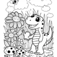 Dino Gardening Delight Coloring Page