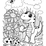 Dino Gardening Delight Coloring Page
