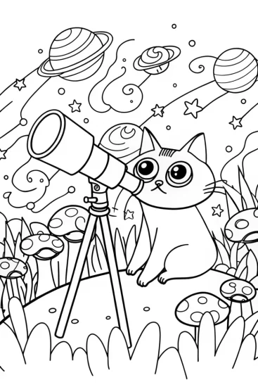 A coloring page of Cosmo the Cat Astronomer Coloring Page