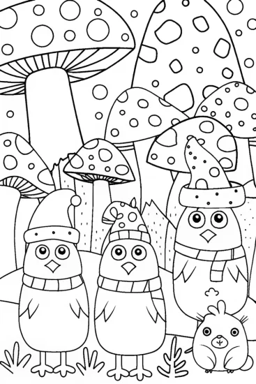 A coloring page of Chickens on a Quest for Magical Feathers Coloring Page
