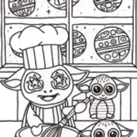Baby Yoda’s Galactic Bakery Coloring Page