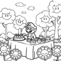 Mario’s Enchanted Garden Party Coloring Page