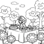Mario’s Enchanted Garden Party Coloring Page