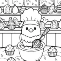 Chick’s Delightful Bakery Adventure Coloring Page