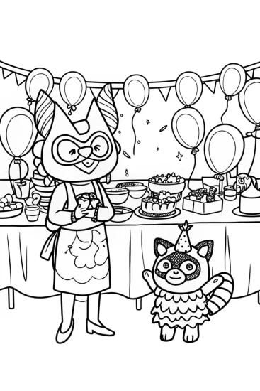 A coloring page of Kuromi’s Magical Mask-Making Party Coloring Page