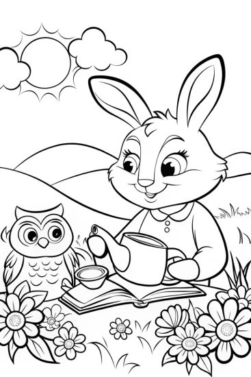 A coloring page of The Springtime Garden Tea Party Coloring Page