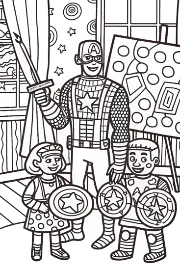 A coloring page of Captain America’s Art Adventure Coloring Page