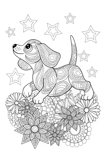 A coloring page of Puppy Explorer in a Bubble Land Coloring Page