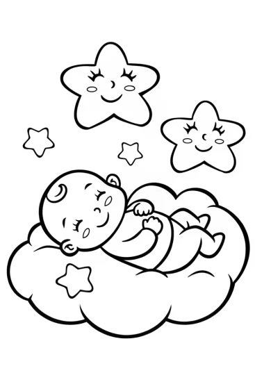 A coloring page of Baby’s Magical Dreamland Adventure Coloring Page