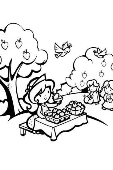 A coloring page of Strawberry Shortcake’s Berry Craft Day Coloring Page