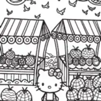 Hello Kitty’s Enchanted Market Coloring Page