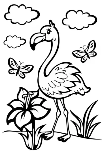 A coloring page of Flamingo Floral Parade Coloring Page