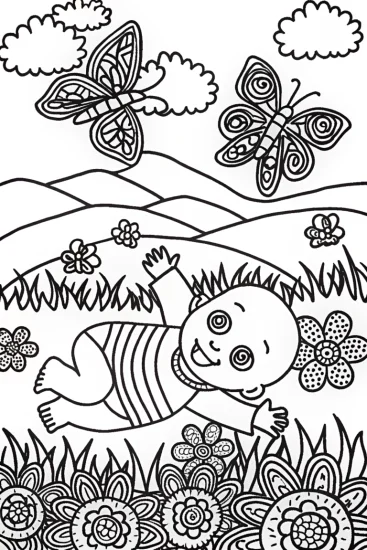 A coloring page of Baby’s Enchanted Butterfly Journey Coloring Page