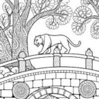Brave Panther on the Enchanted Bridge Coloring Page