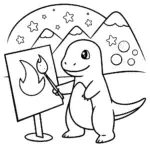 Charmander’s Painting Adventure Coloring Page