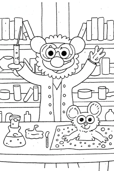 A coloring page of Huggy Wuggy’s Silly Science Experiment Coloring Page