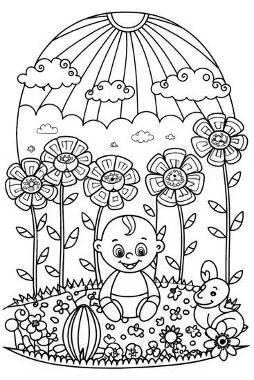 A coloring page of Baby’s First Garden Adventure Coloring Page