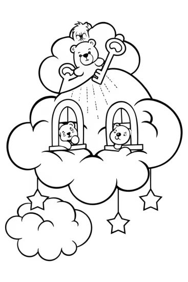 A coloring page of Care Bears Cloud Castle Adventure Coloring Page