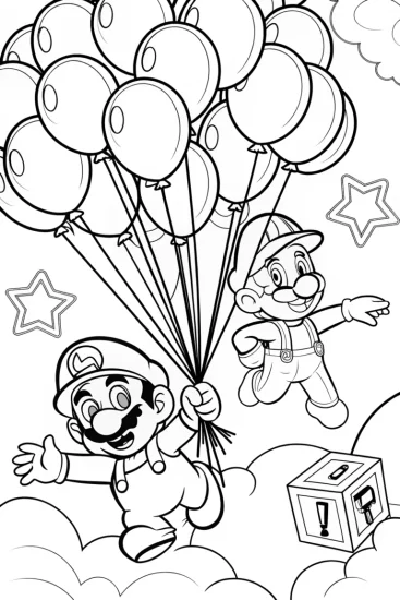 A coloring page of Mario and Luigi’s Balloon Adventure Coloring Page
