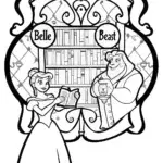 Belle and Beast in the Enchanted Library Coloring Page