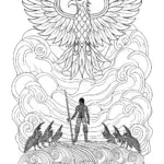 Demon Slayer and Phoenix Coloring Page