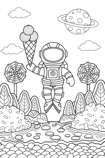 A coloring page of Cosmic ice cream exploration coloring page
