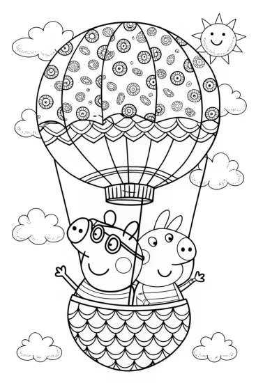 A coloring page of Peppa Pig’s Balloon Adventure Coloring Page