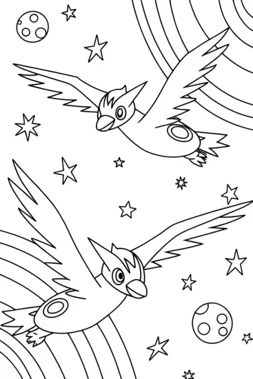 A coloring page of Latios and Latias Cosmic Coloring Page