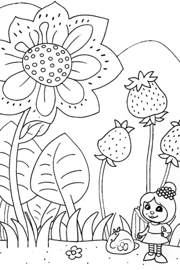A coloring page of Strawberry Shortcake’s Garden Adventure Coloring Page